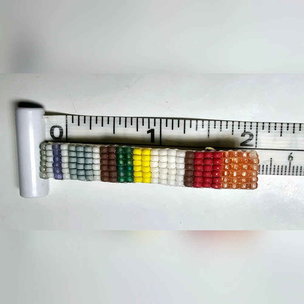 Multicolored seed Bead striped hair clip barrette, multicultural, eclectic,